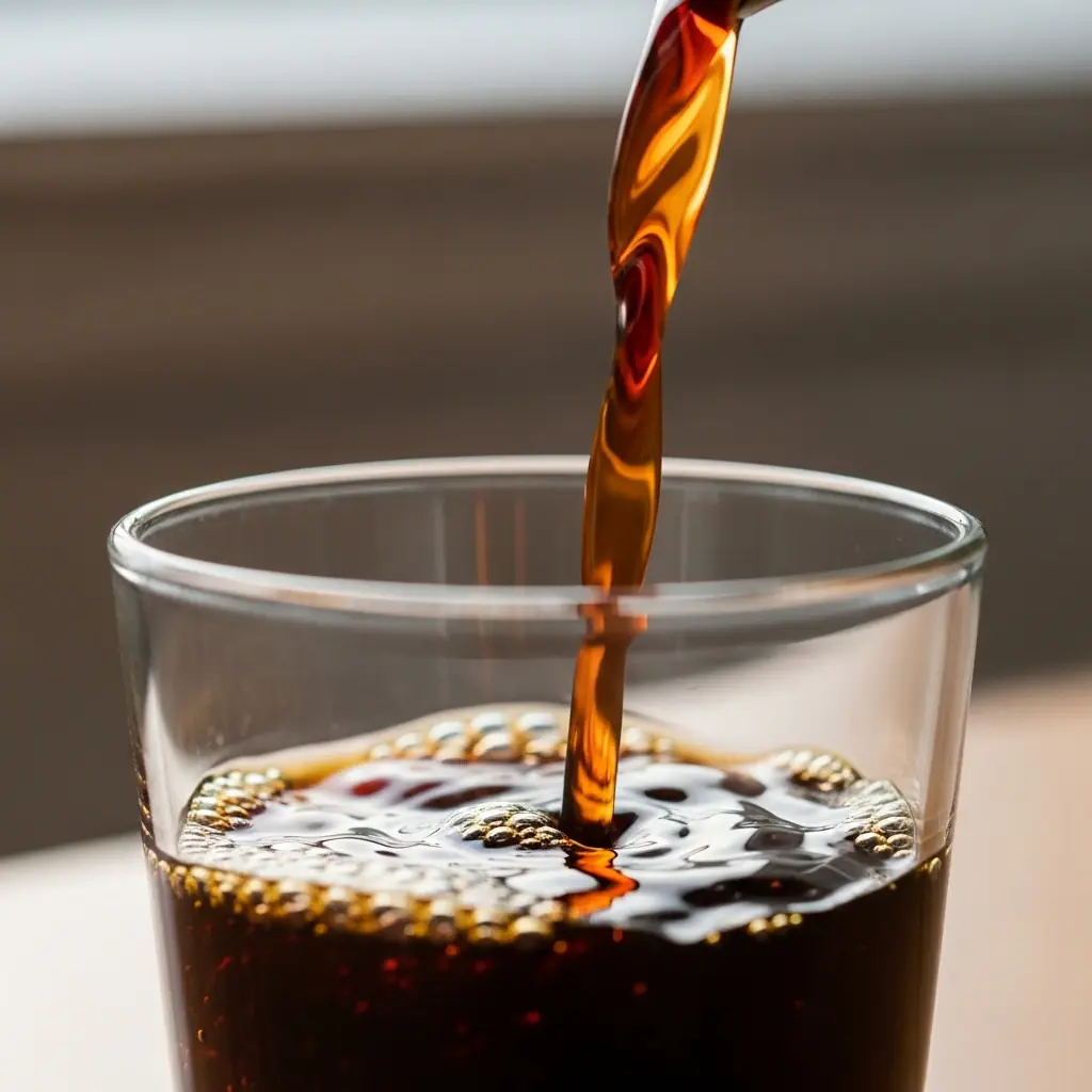 Smooth black coffee being poured